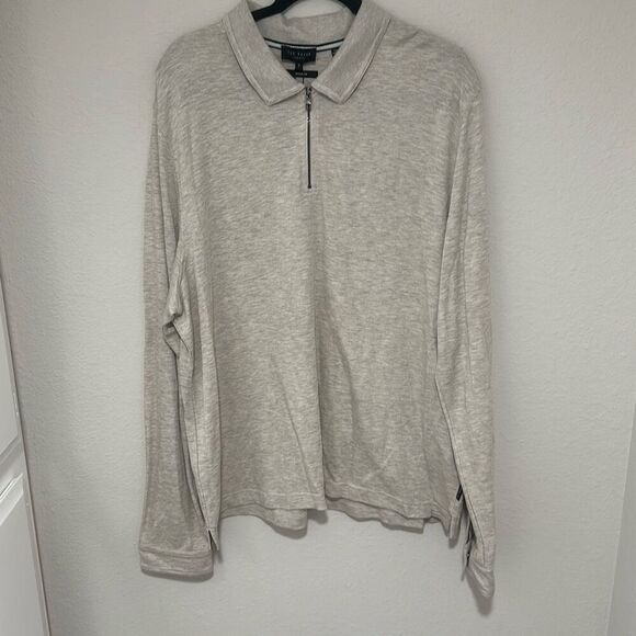 NWT‎ Ted Baker Mens Light Gray Quarter Zip Soft Touch Polo Shirt Size 7 - Picture 1 of 8